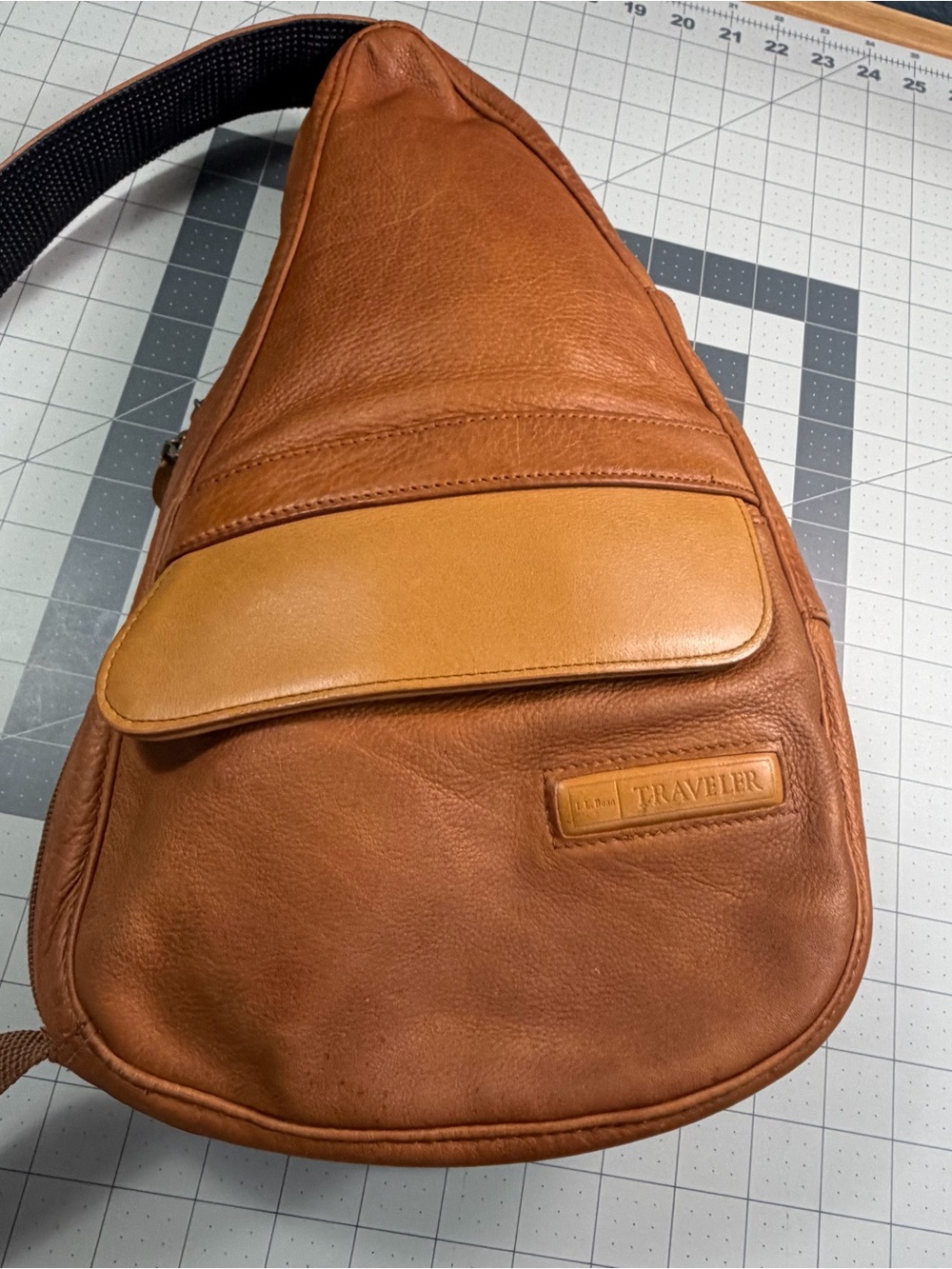 LL Bean Leather Sling Bag Tan Vintage
